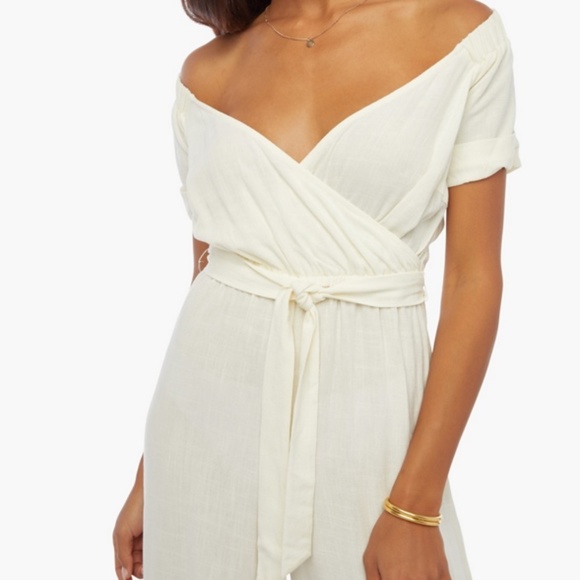 JustFab Off Shoulder Jumpsuit In Cream - Picture 9 of 11
